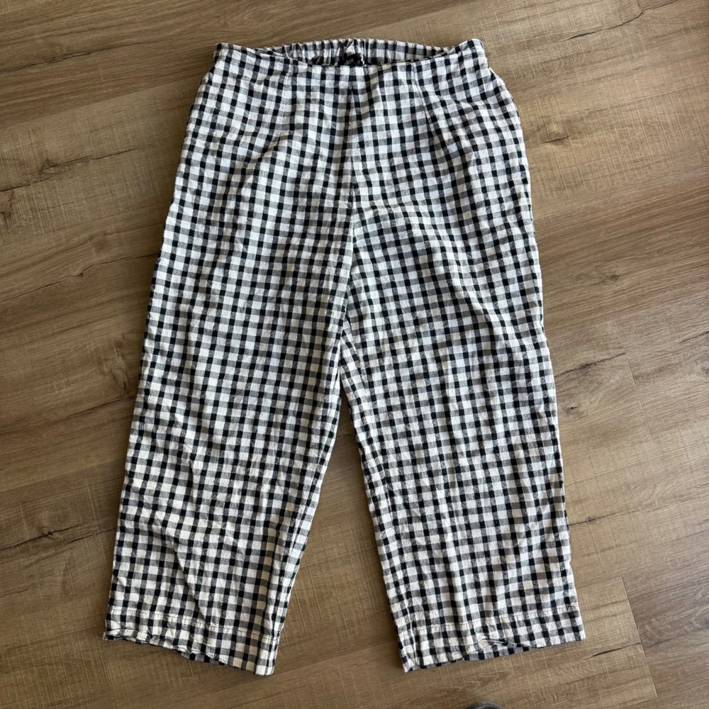 Ellos Womens Gingham Check Cotton Elastic Waist Pants Black White Size 16 92273